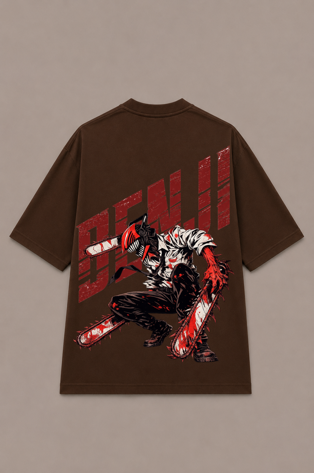 Denji Oversized Anime T-Shirt - Coffee Brown