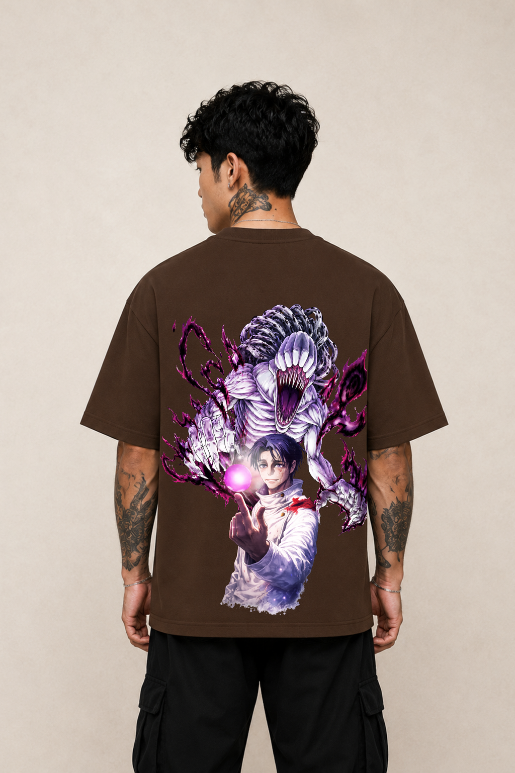 Yuta Okkotsu Oversized Anime T-Shirt  - Coffee Brown
