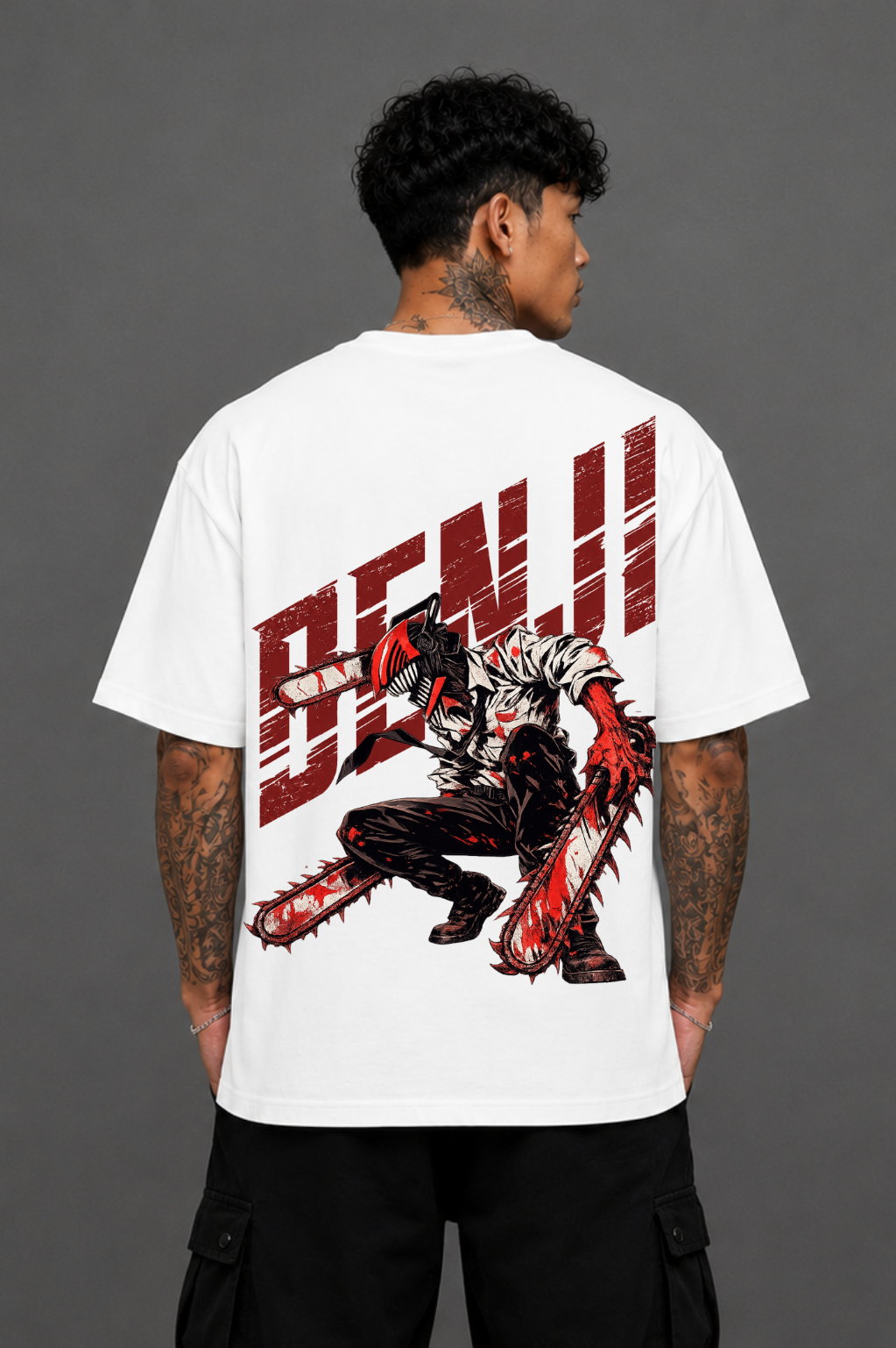 Denji Oversized Anime T-Shirt - White