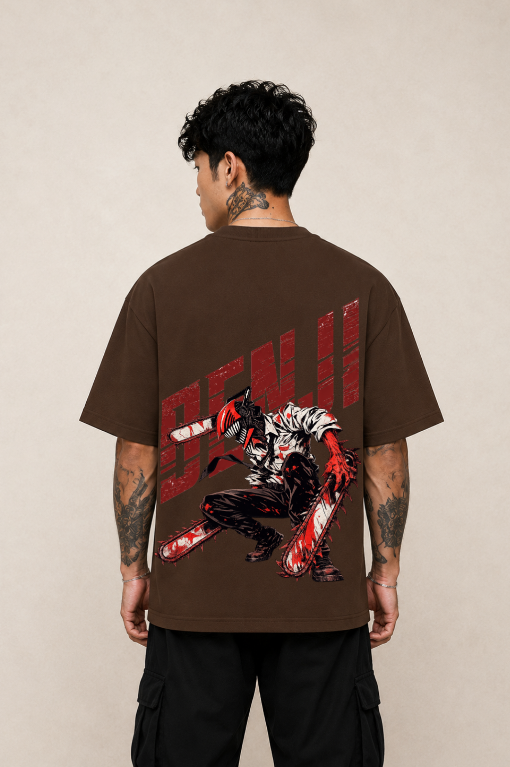 Denji Oversized Anime T-Shirt - Coffee Brown