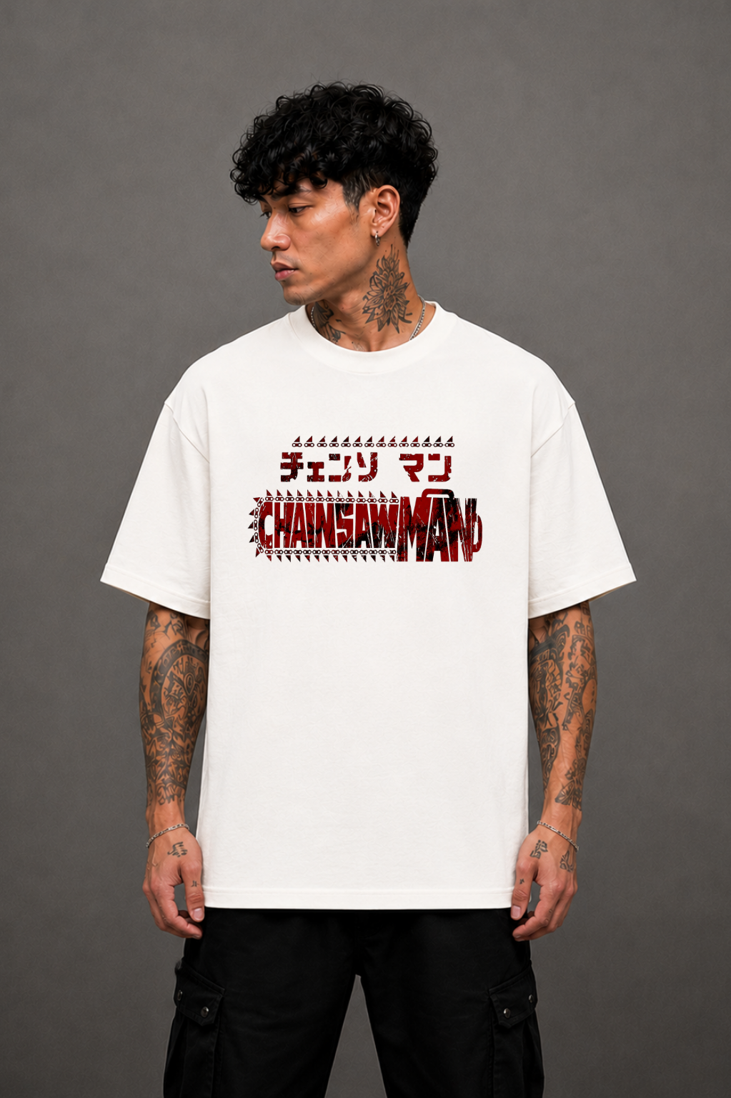 Denji Oversized Anime T-Shirt - White