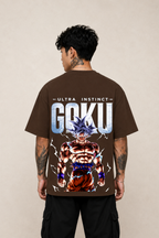 Ultra Instinct Goku Oversized Anime T-Shirt - Coffee Brown