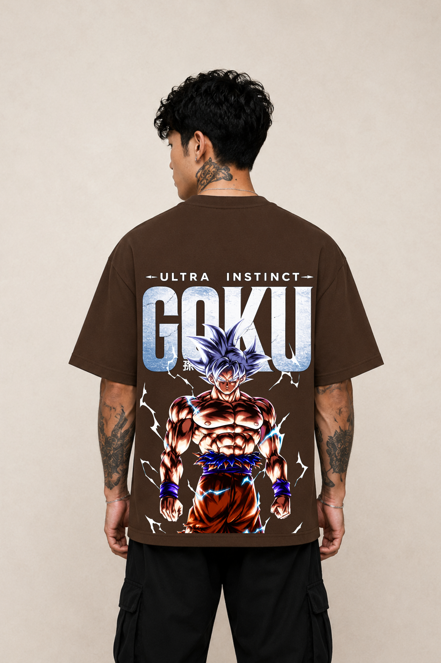Ultra Instinct Goku Oversized Anime T-Shirt - Coffee Brown