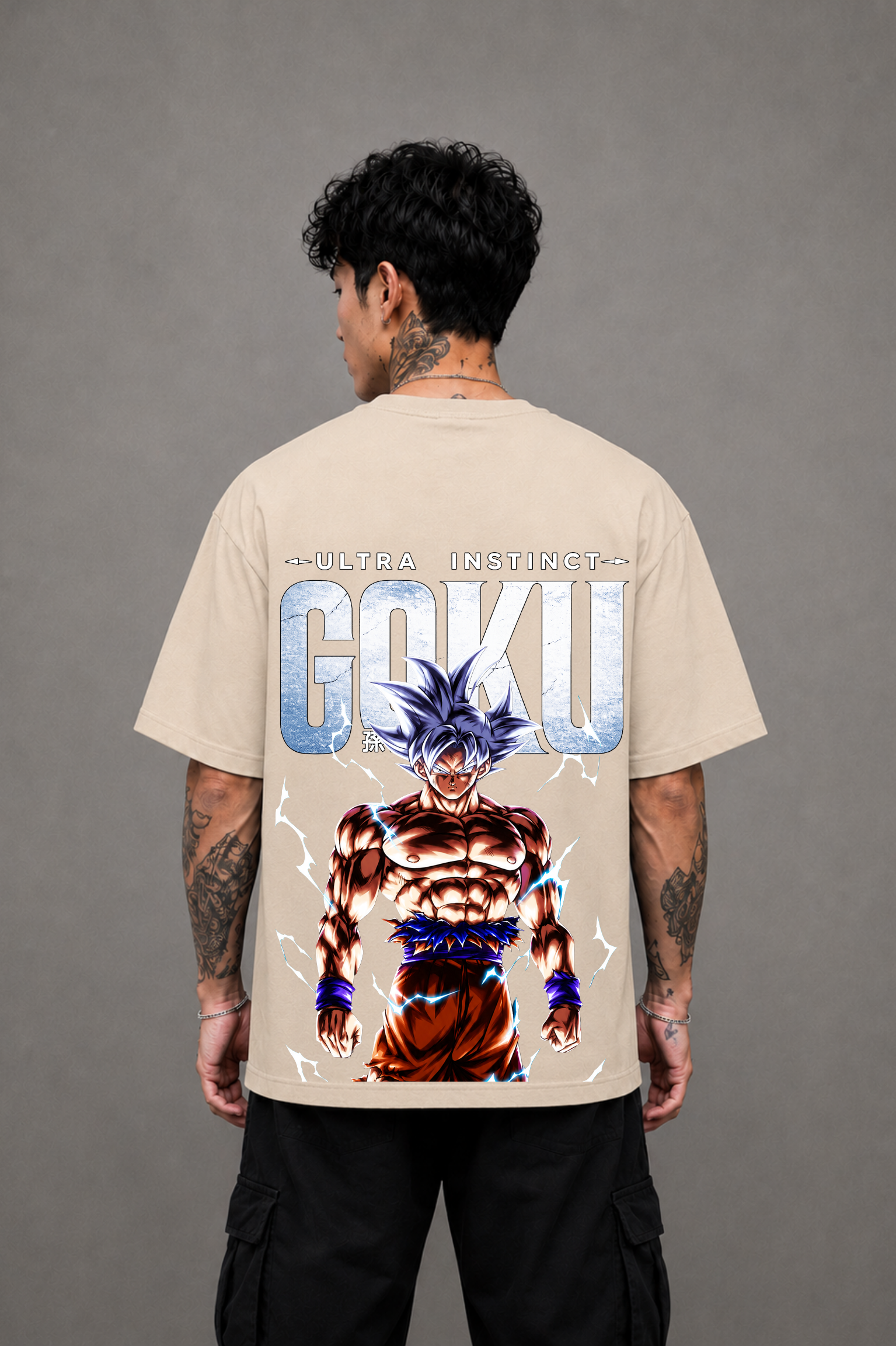 Ultra Instinct Goku Oversized Anime T-Shirt - Beige