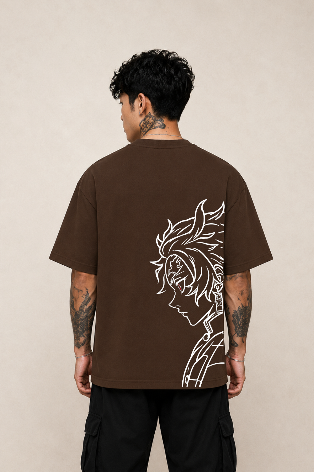 Tanjiro Kamado Anime T-Shirt - Coffee Brown