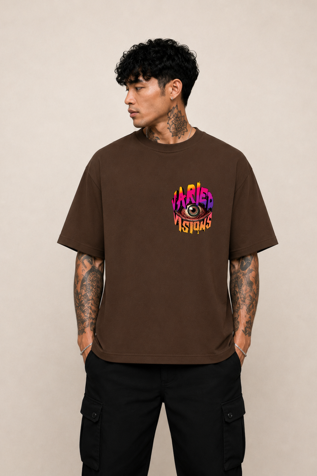 Varied Visions Oversized Graphic T-Shirt - Coffee Brown