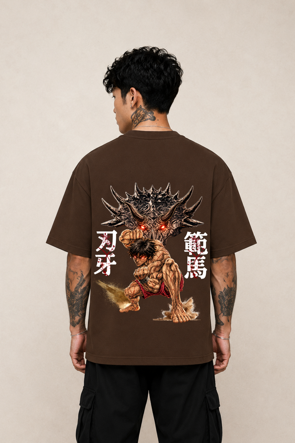 Baki Hanma Oversized Anime T-Shirt - Coffee Brown
