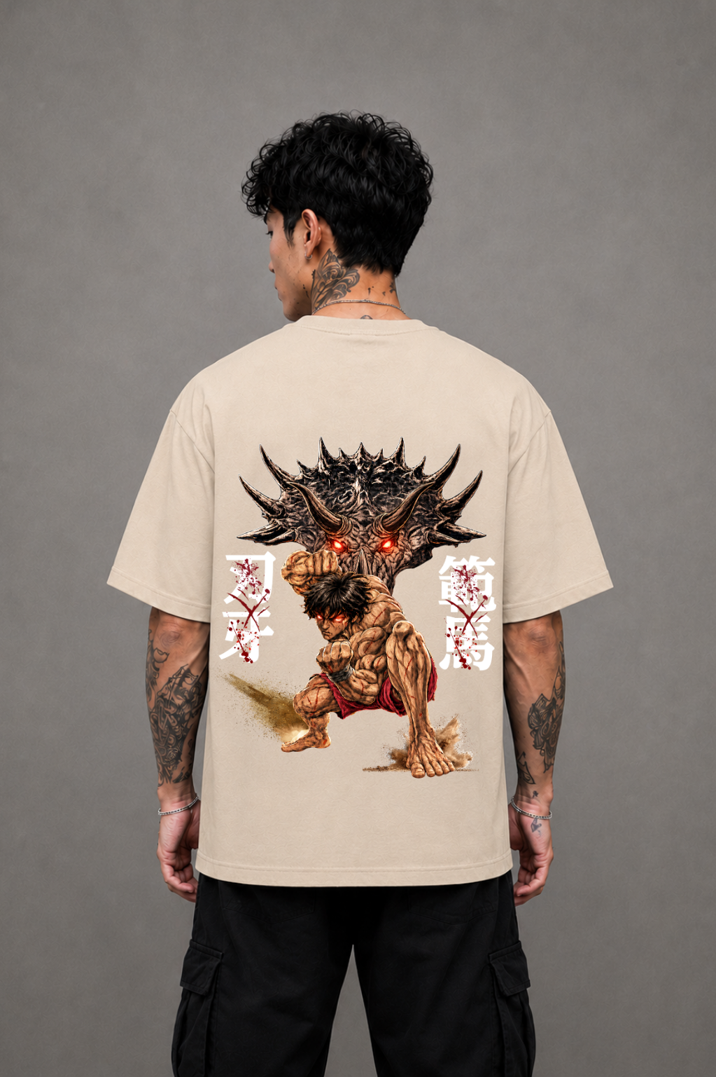 Baki Hanma Oversized Anime T-Shirt - Beige