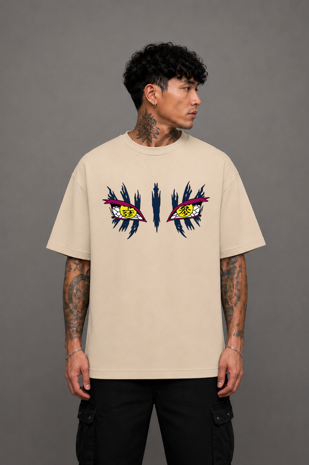 Akaza Anime Oversized T-Shirt - Beige