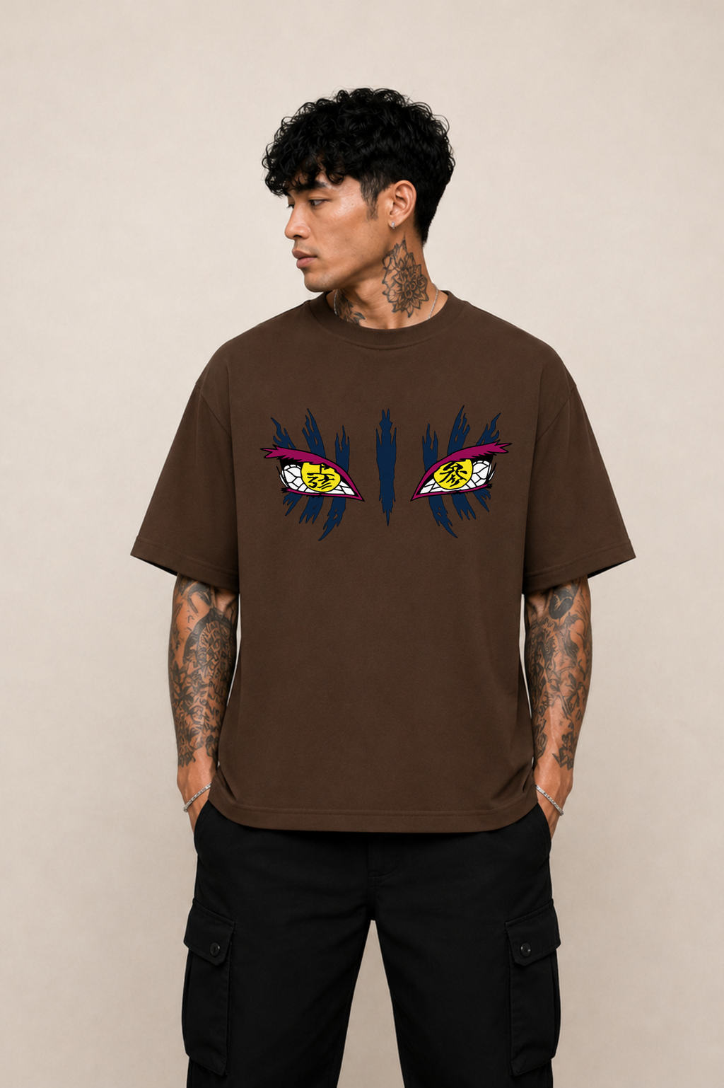 Akaza Anime Oversized T-Shirt - Coffee Brown