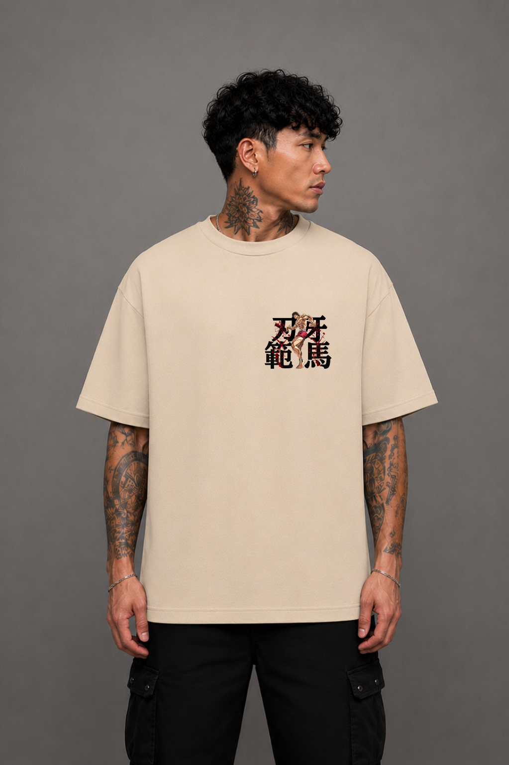 Baki Hanma Oversized Anime T-Shirt - Beige