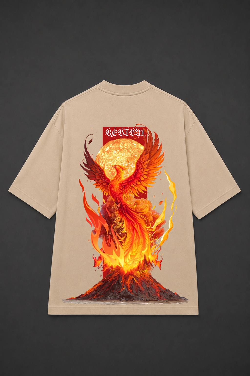 Phoenix Graphic Oversized T-Shirt - Beige
