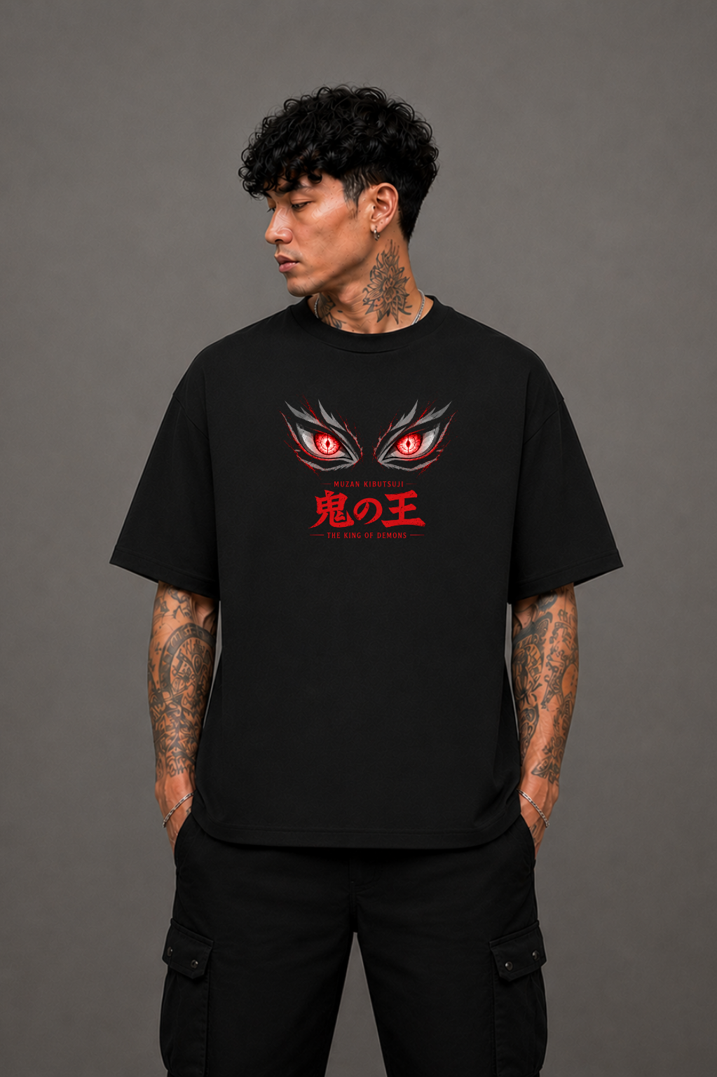 Muzan Kibutsuji Oversized Anime T-Shirt - Black