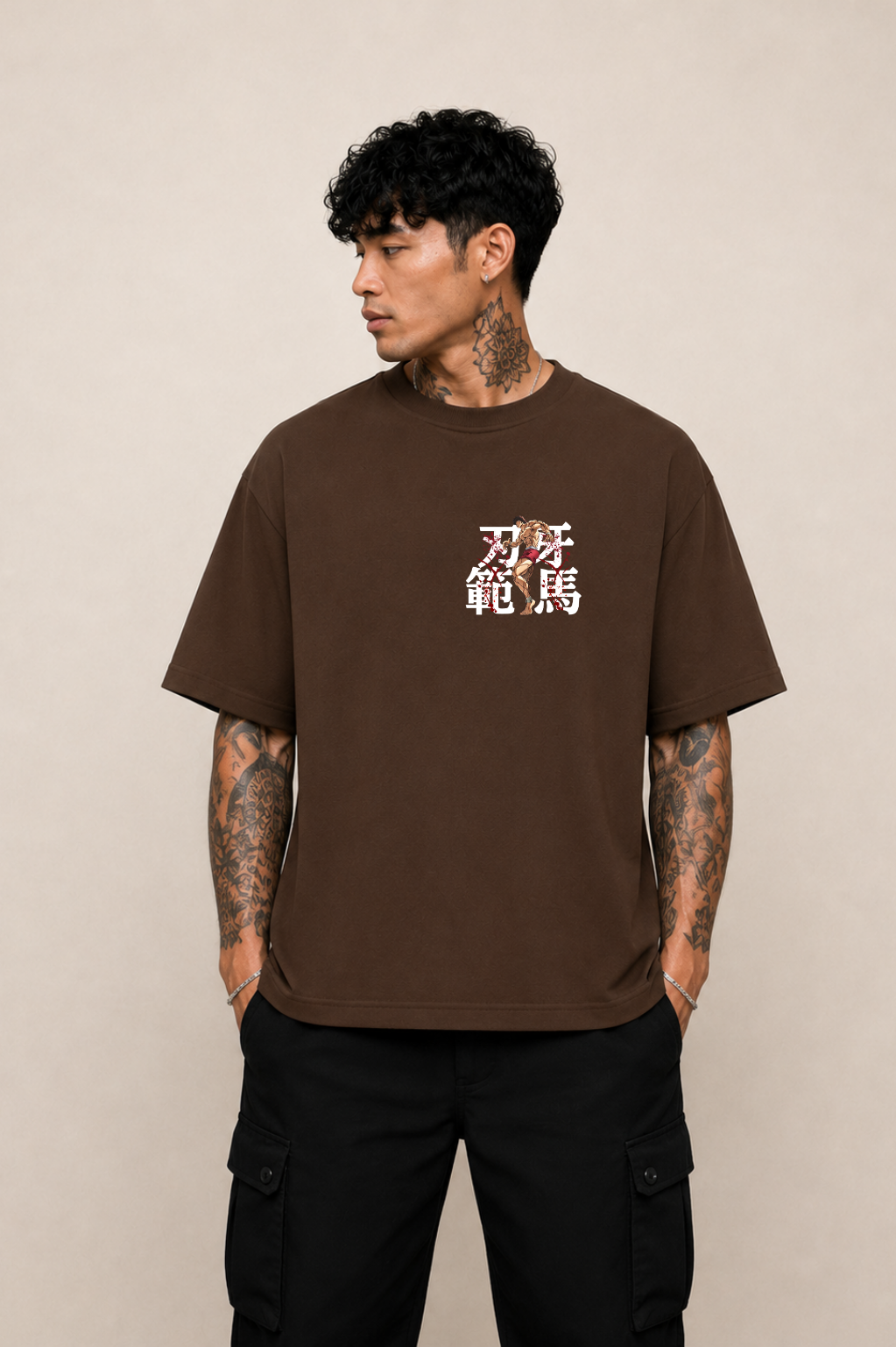 Baki Hanma Oversized Anime T-Shirt - Coffee Brown