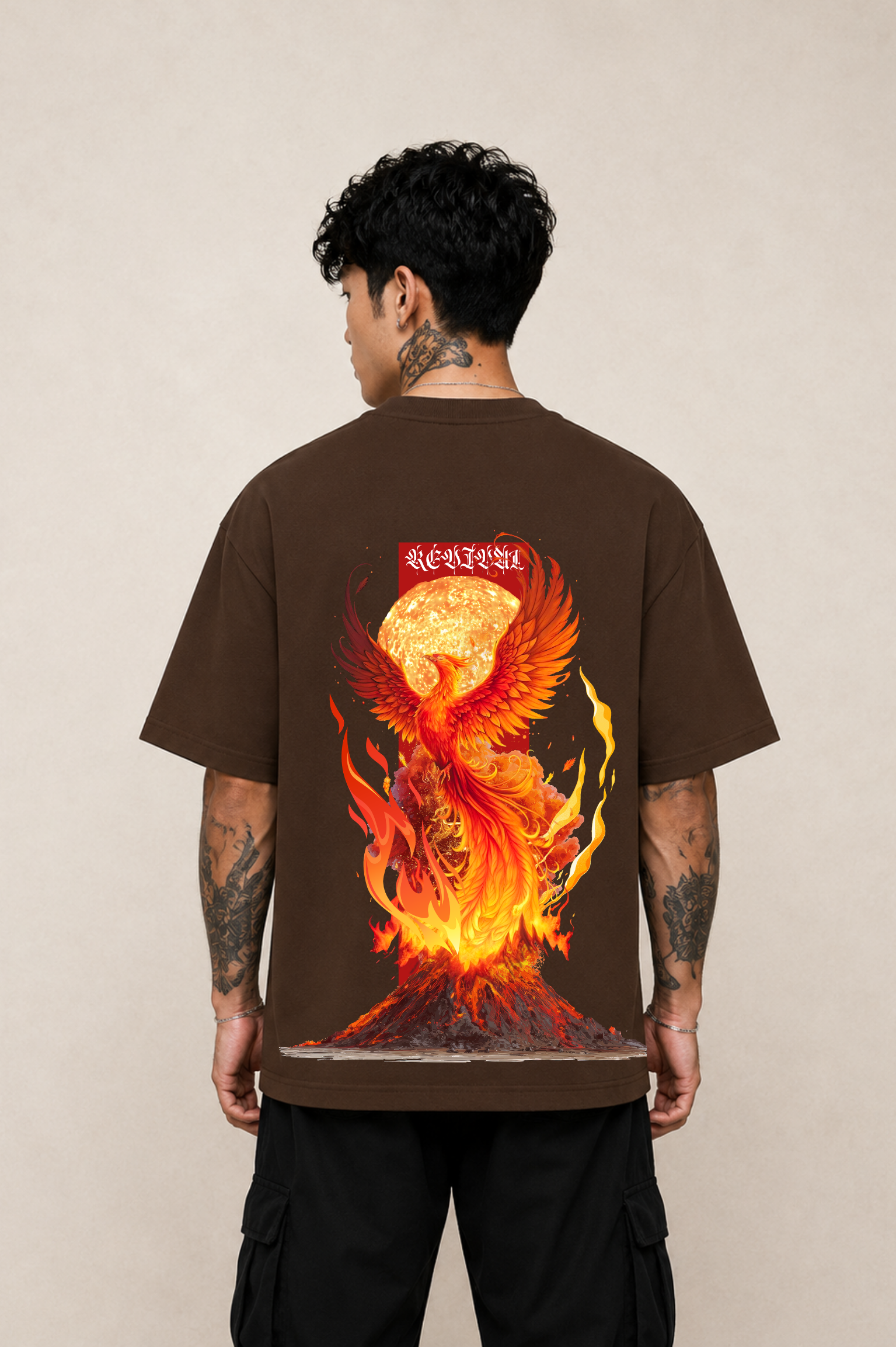 Phoenix Graphic Oversized T-Shirt - Coffee Brown