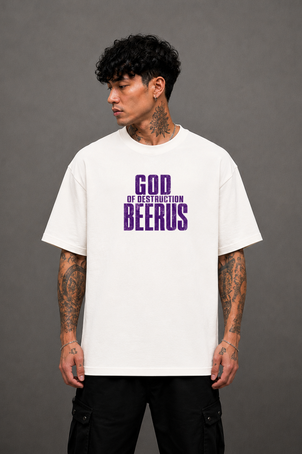 Beerus Oversized Anime T-Shirt - White