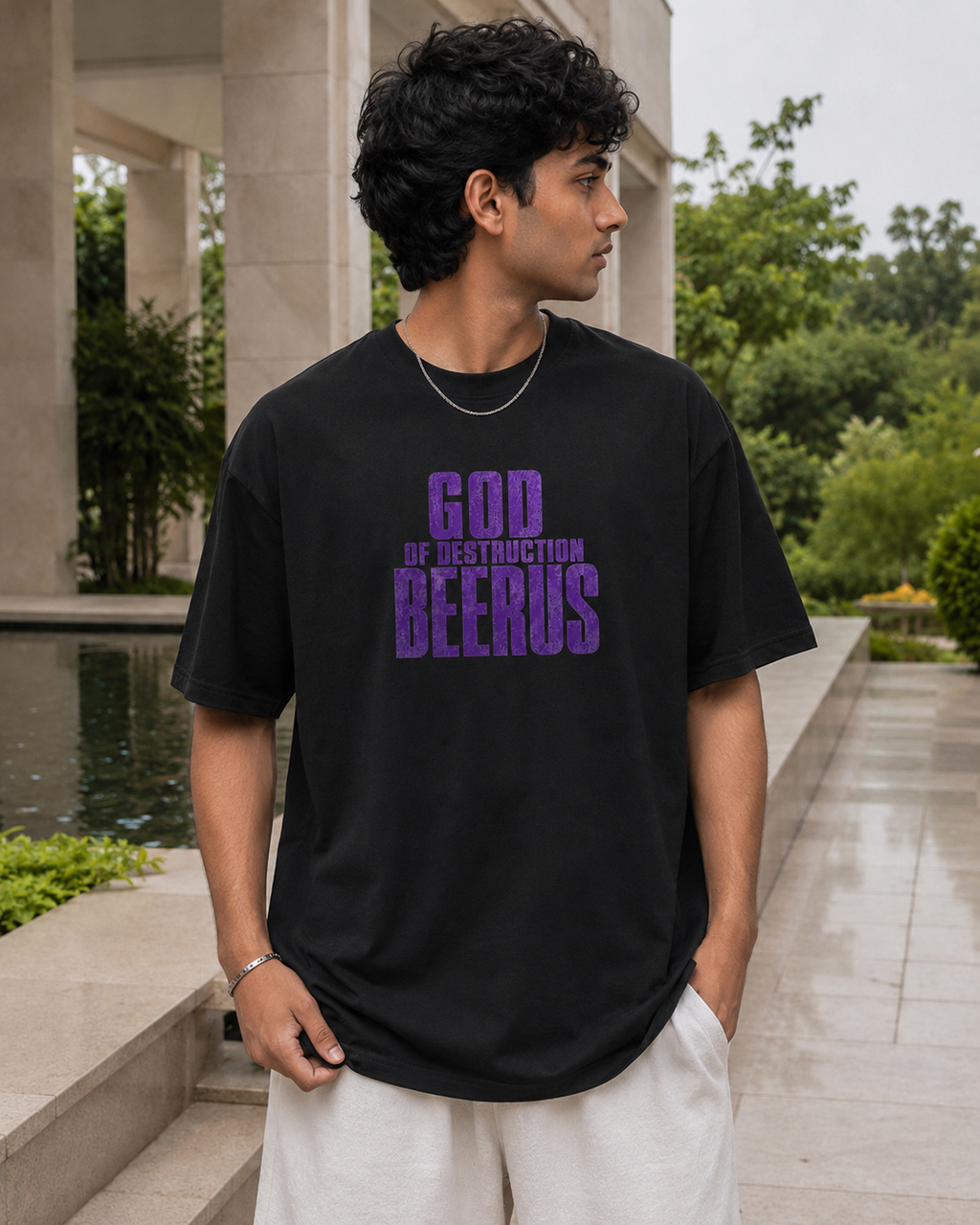Beerus Oversized Anime T-Shirt - Black