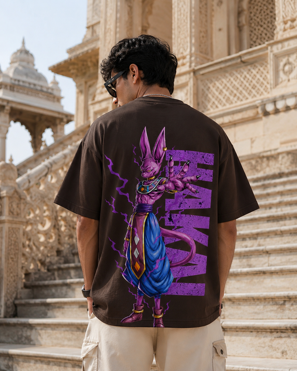 Beerus Oversized Anime T-Shirt - Coffee Brown