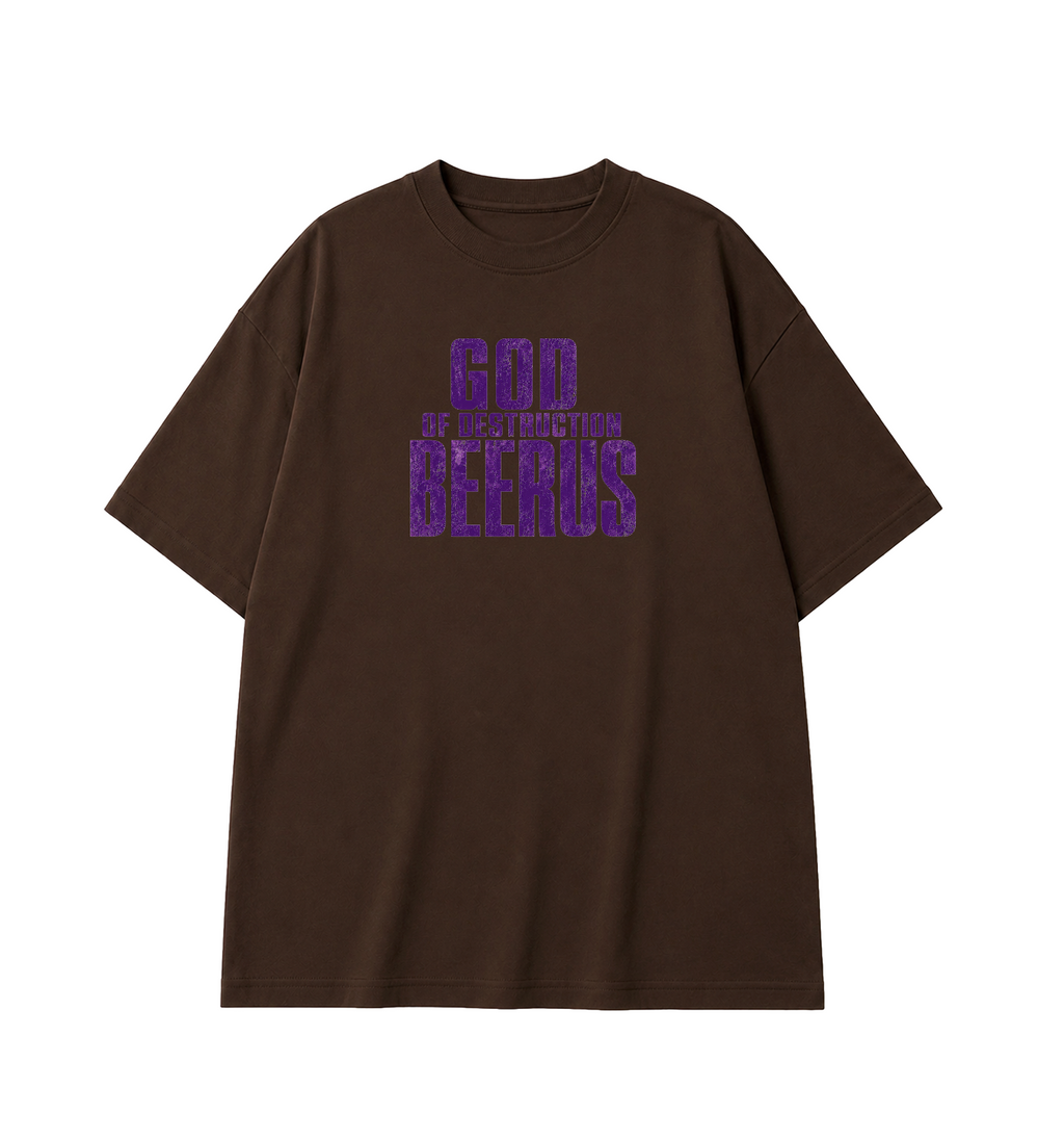 Beerus Oversized Anime T-Shirt - Coffee Brown