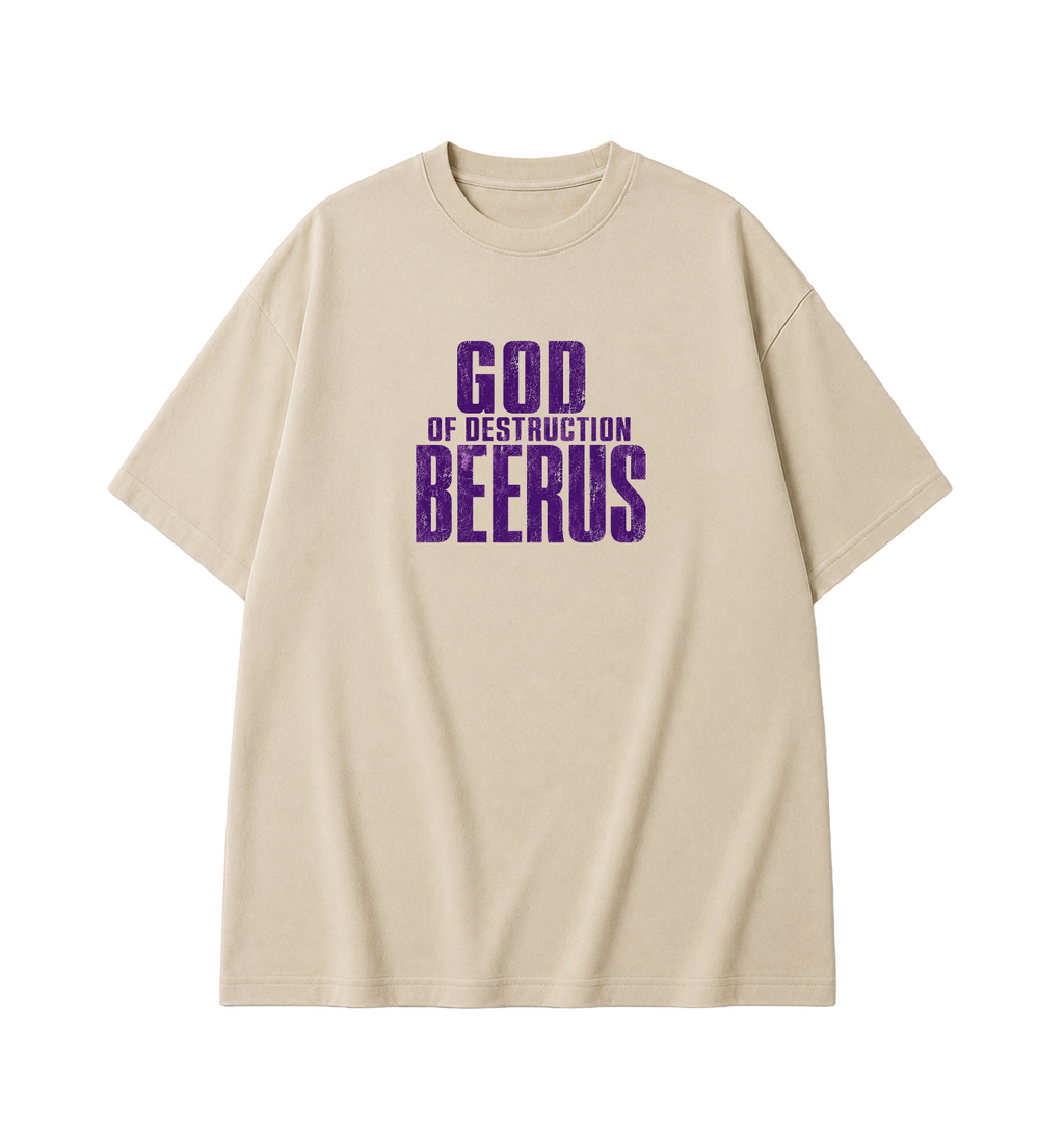 Beerus Oversized Anime T-Shirt - Beige
