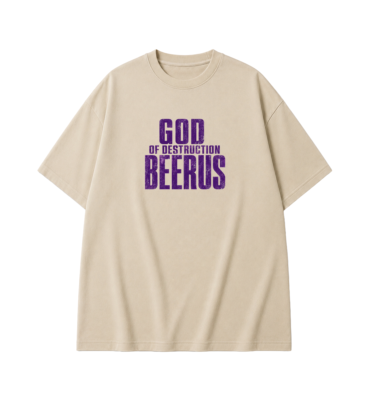 Beerus Oversized Anime T-Shirt - Beige