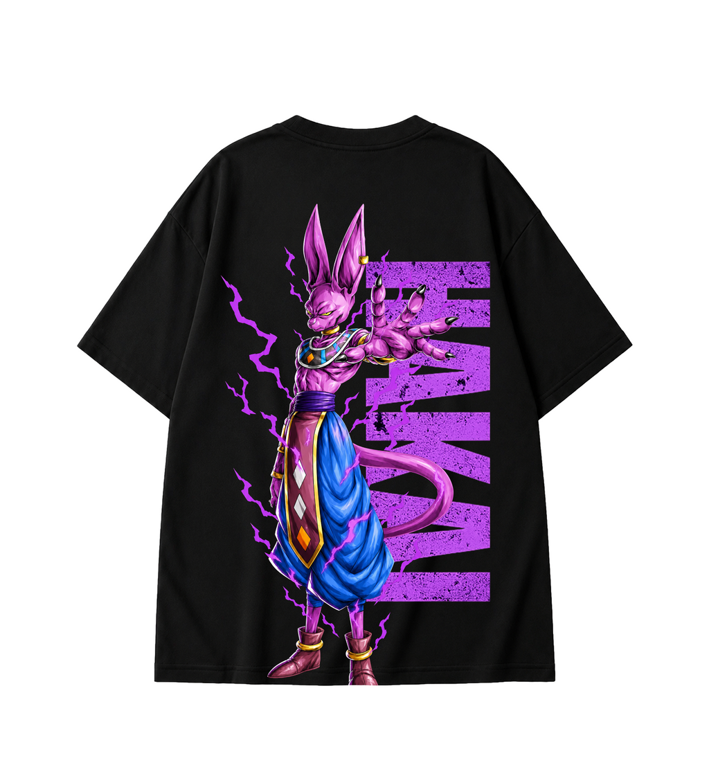 Beerus Oversized Anime T-Shirt - Black