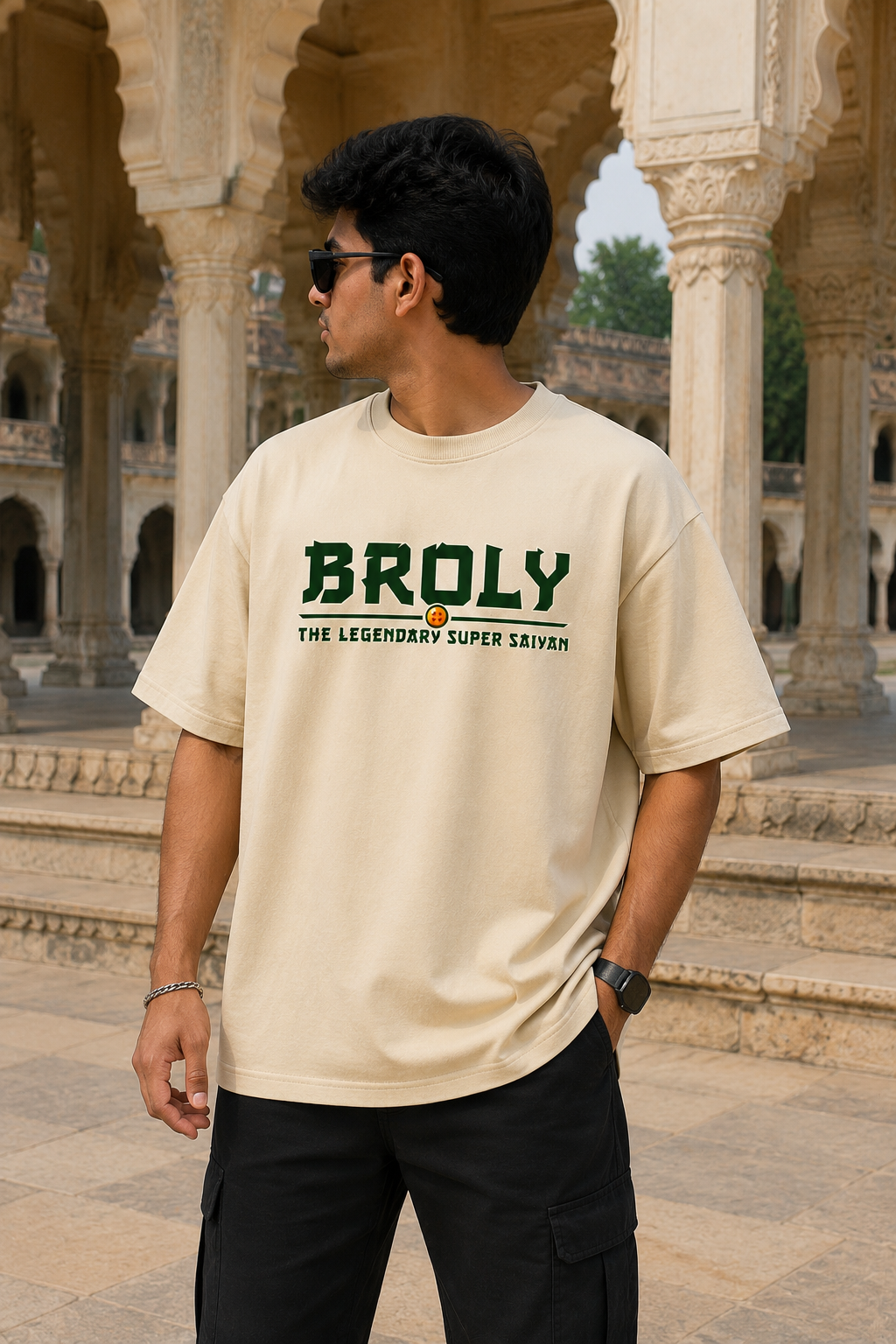 Broly Oversized Anime T-Shirt - Beige