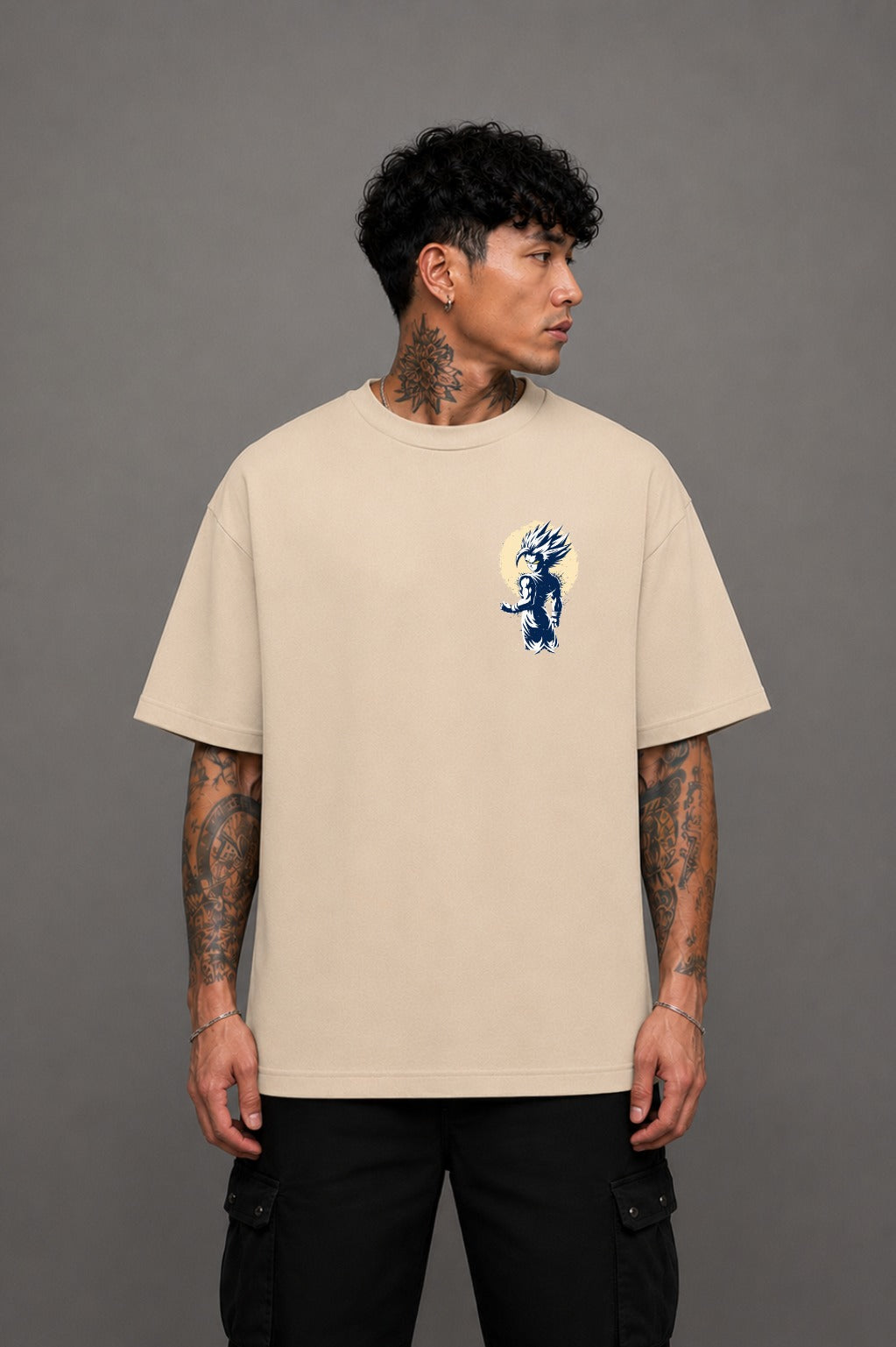 Gohan SSJ2 Oversized Anime T-Shirt - Beige