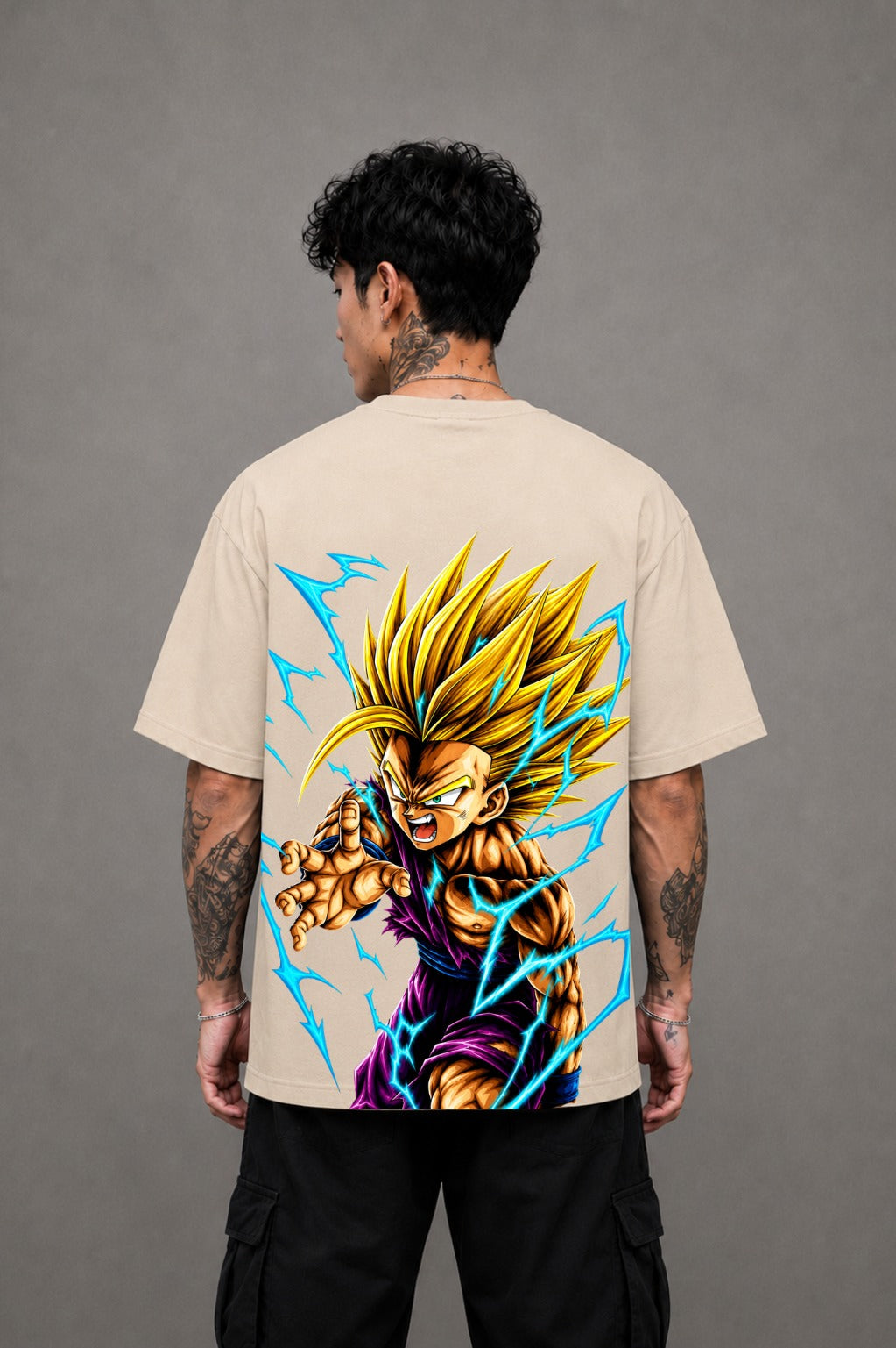 Gohan SSJ2 Oversized Anime T-Shirt - Beige