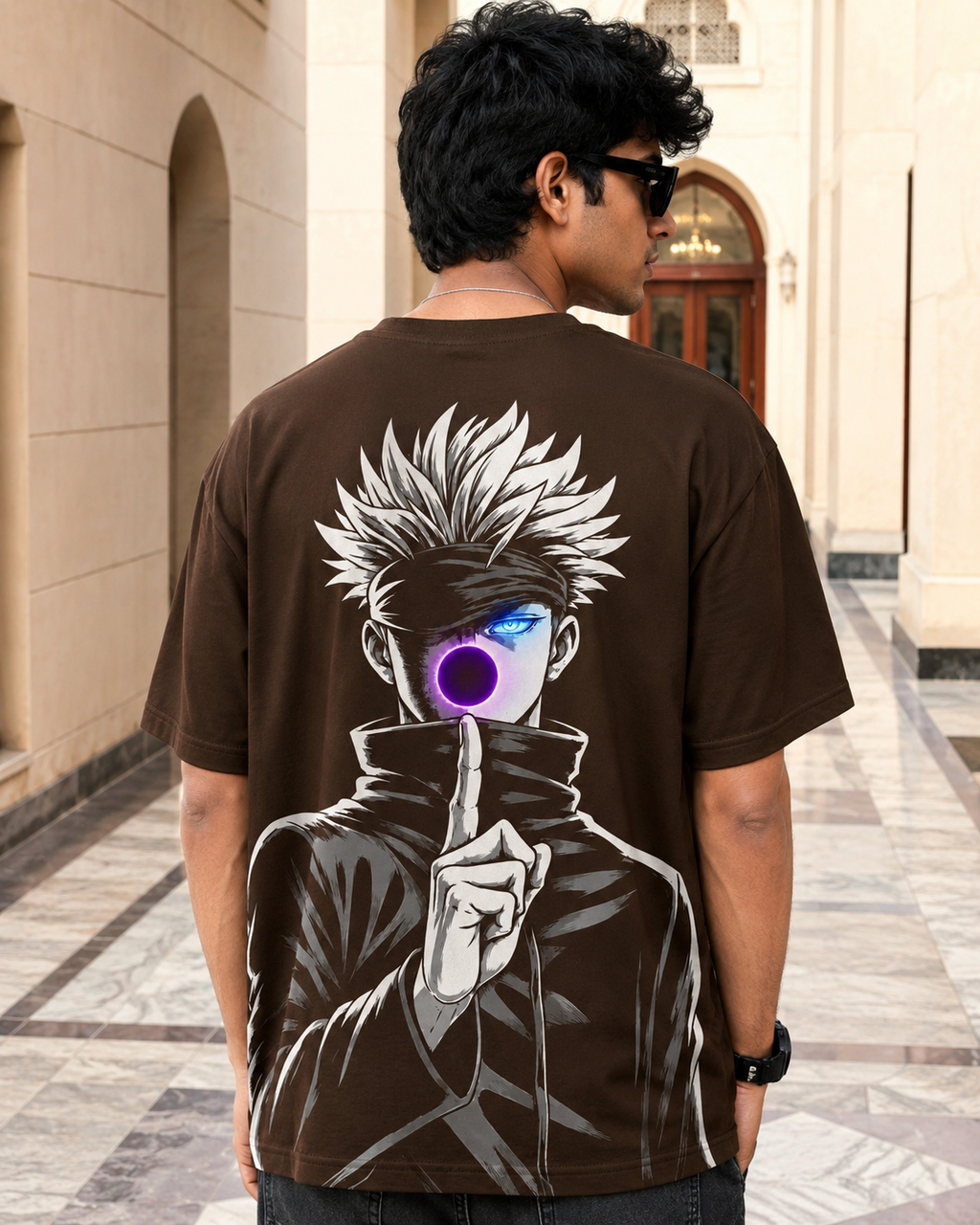 SATORU GOJO Oversized Anime T-Shirt - Coffee Brown