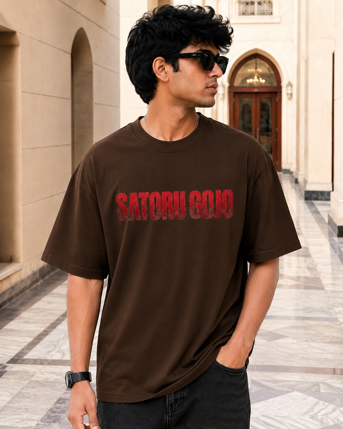 SATORU GOJO Oversized Anime T-Shirt - Coffee Brown