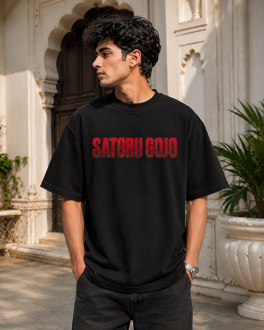SATORU GOJO Oversized Anime T-Shirt - Black
