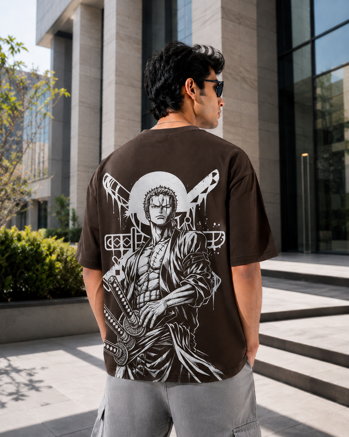 ZORO Oversized Anime T-Shirt - Coffee Brown