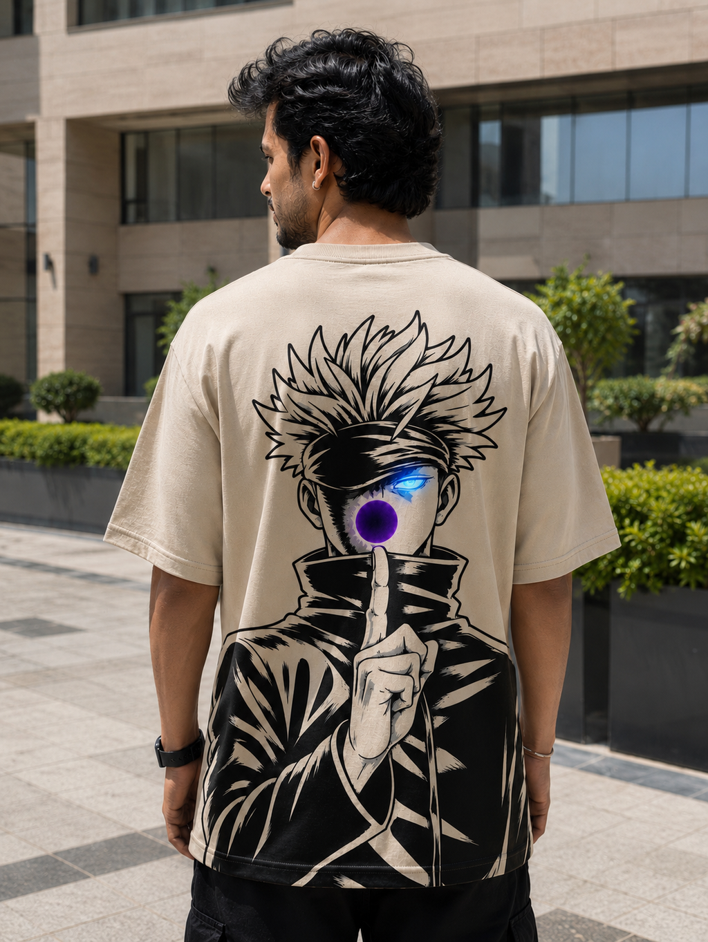 SATORU GOJO Oversized Anime T-Shirt - Beige