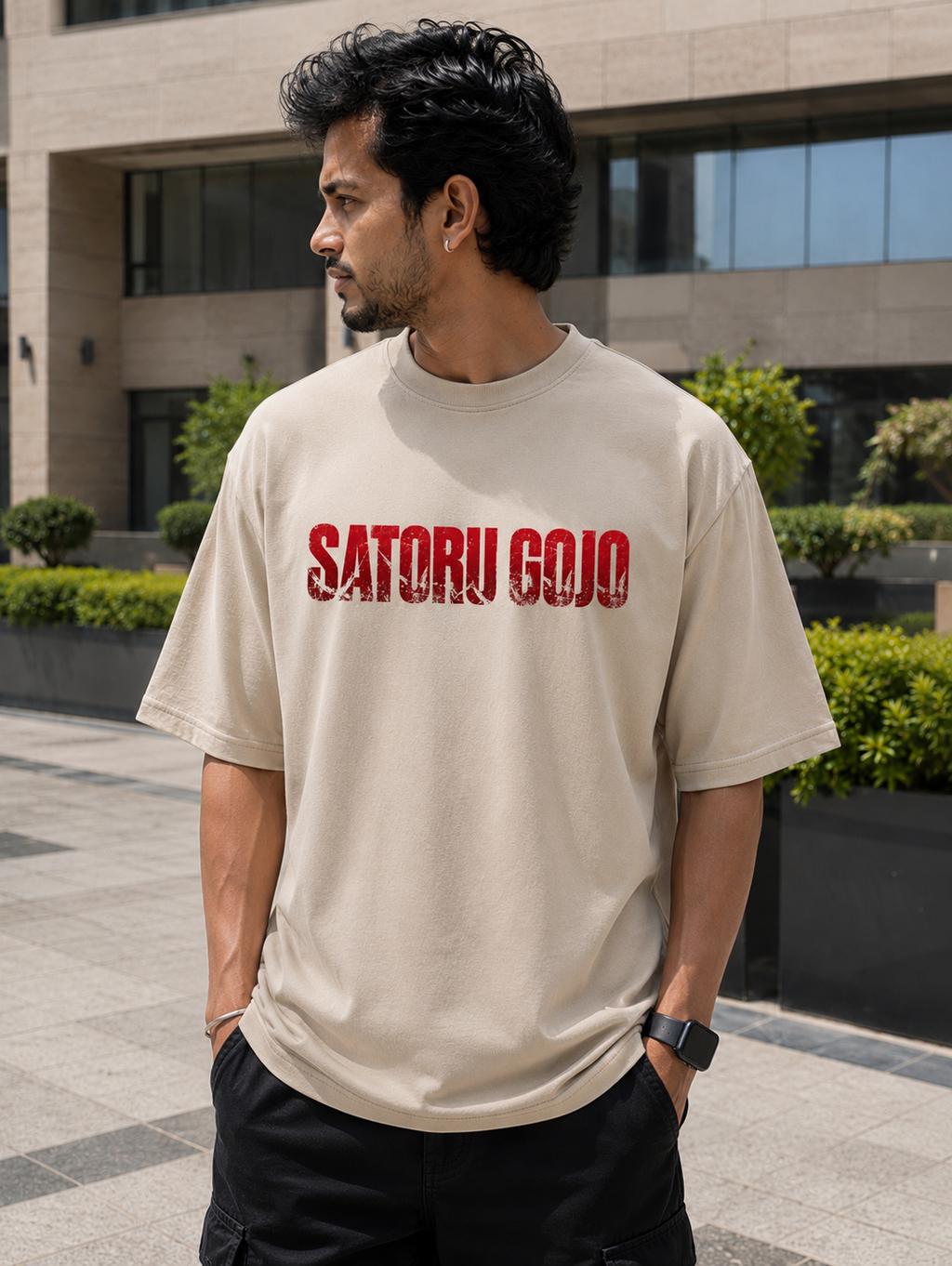 SATORU GOJO Oversized Anime T-Shirt - Beige