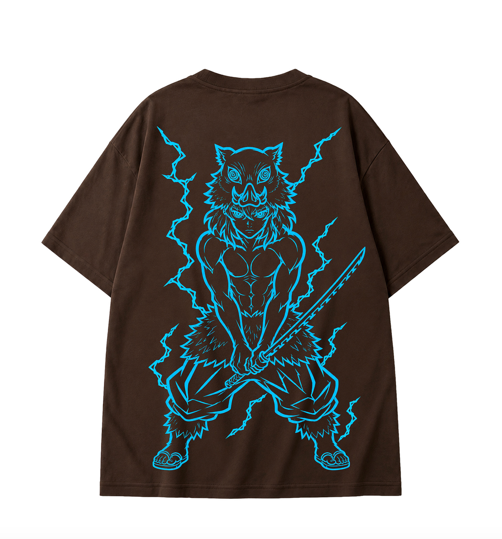 Inosuke Hashibira Oversized Anime T-Shirt - Coffee Brown