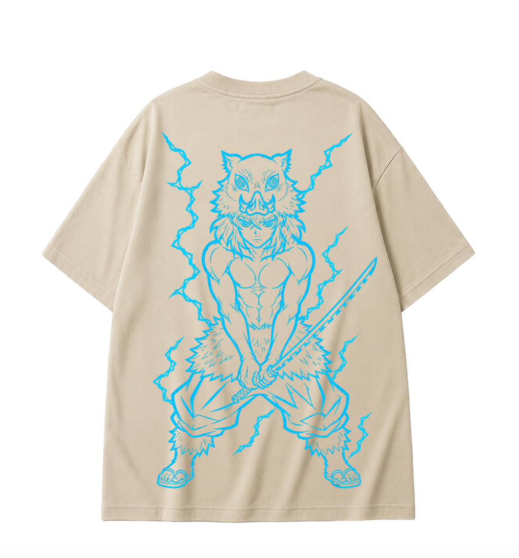 Inosuke Hashibira Oversized Anime T-Shirt - Beige