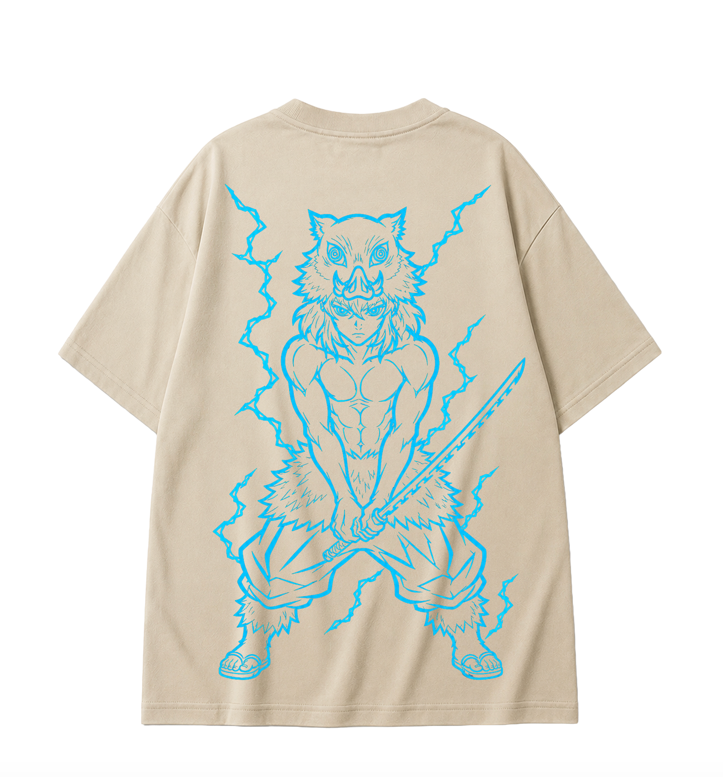 Inosuke Hashibira Oversized Anime T-Shirt - Beige