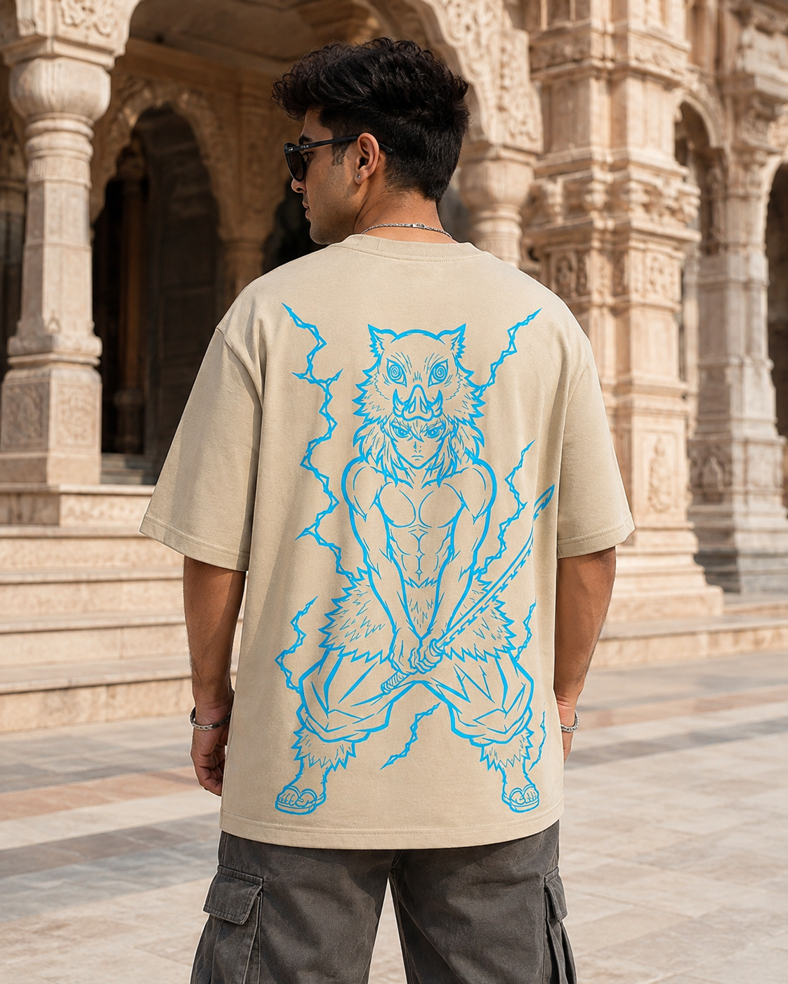 Inosuke Hashibira Oversized Anime T-Shirt - Beige