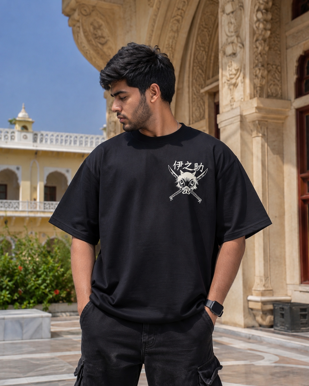 Inosuke Hashibira Oversized Anime T-Shirt - Black