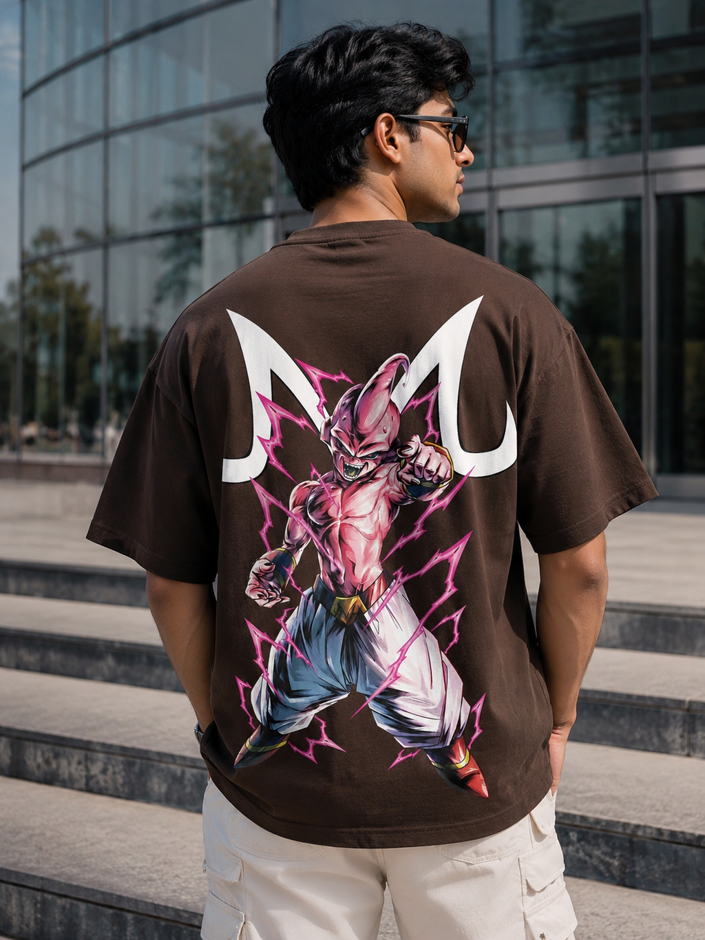 Kid Buu Oversized Anime T-Shirt - Coffee Brown