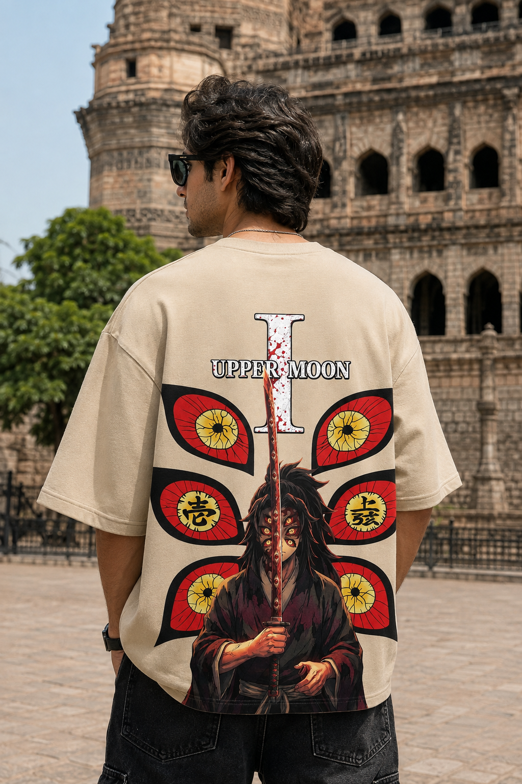 Kokushibo Oversized Anime T-Shirt - Beige