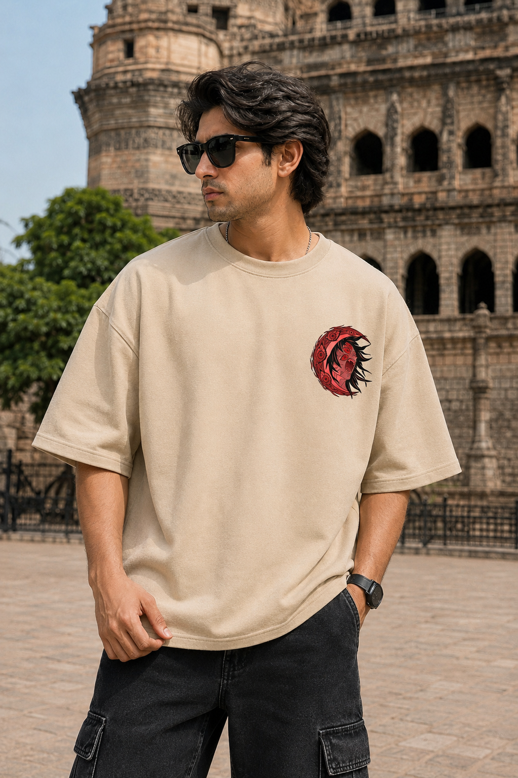 Kokushibo Oversized Anime T-Shirt - Beige