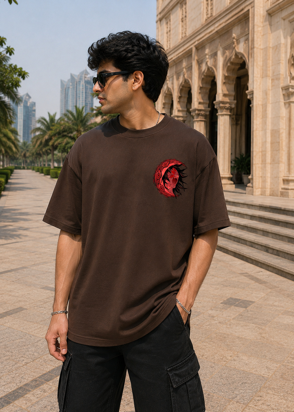 Kokushibo Oversized Anime T-Shirt - Coffee Brown