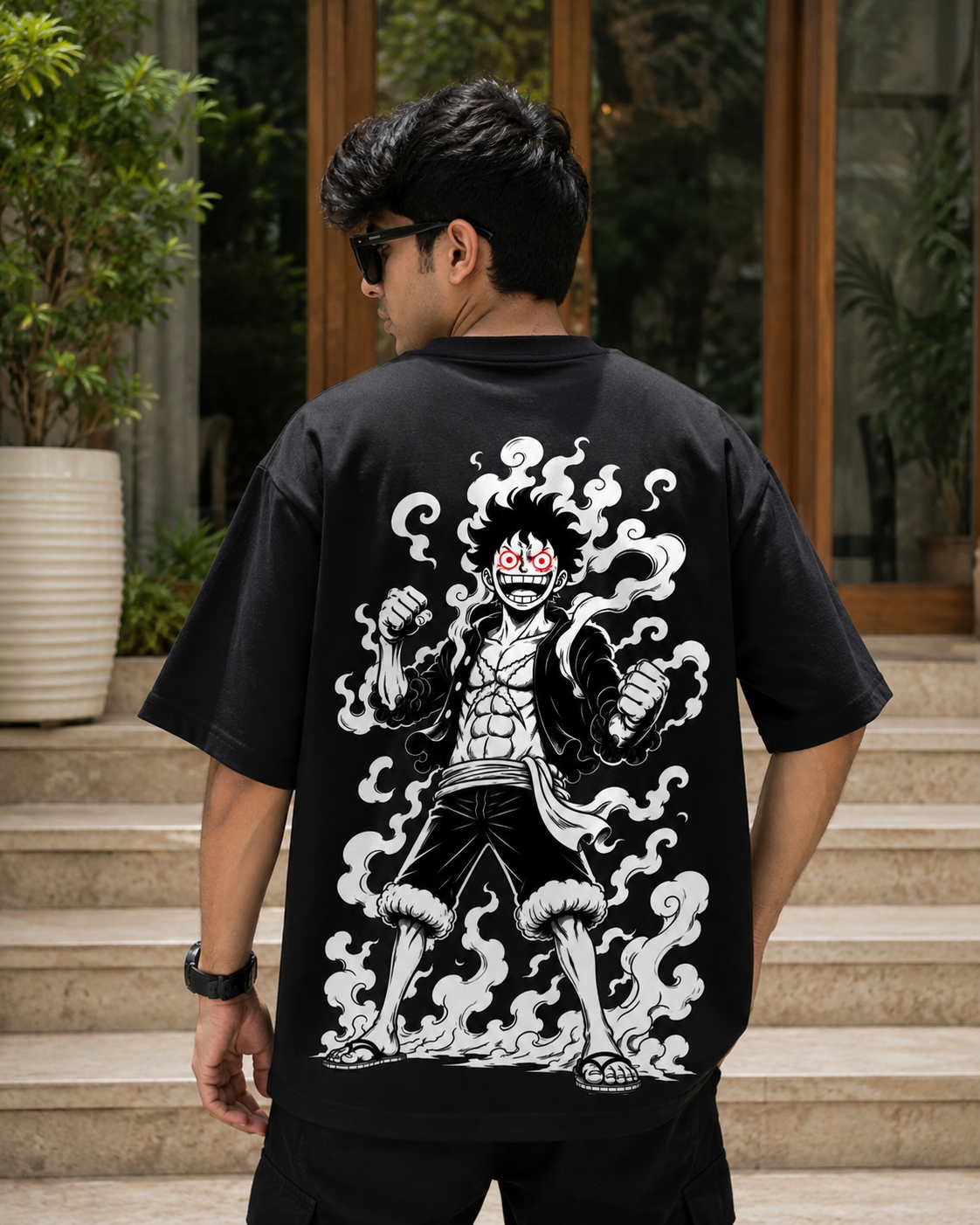 Monkey D. Luffy Gear 5 Oversized Anime T-Shirt - Black