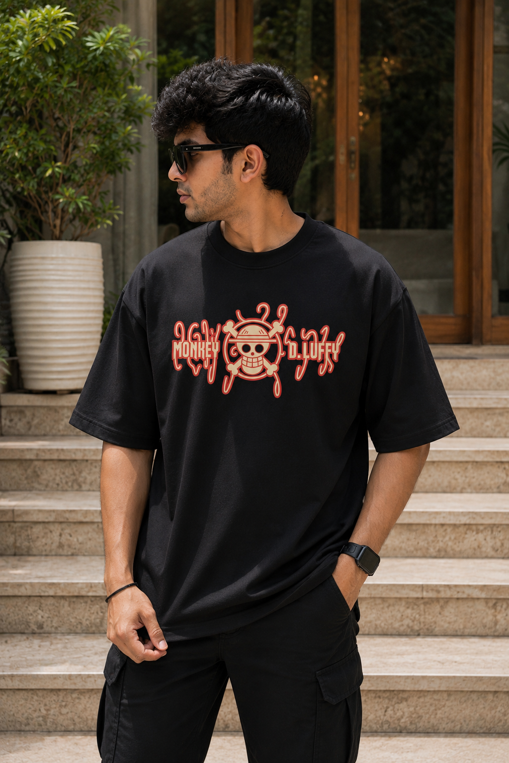 Monkey D. Luffy Gear 5 Oversized Anime T-Shirt - Black