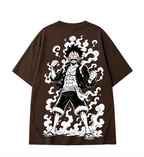 Monkey D. Luffy Gear 5 Oversized Anime T-Shirt - Coffee Brown