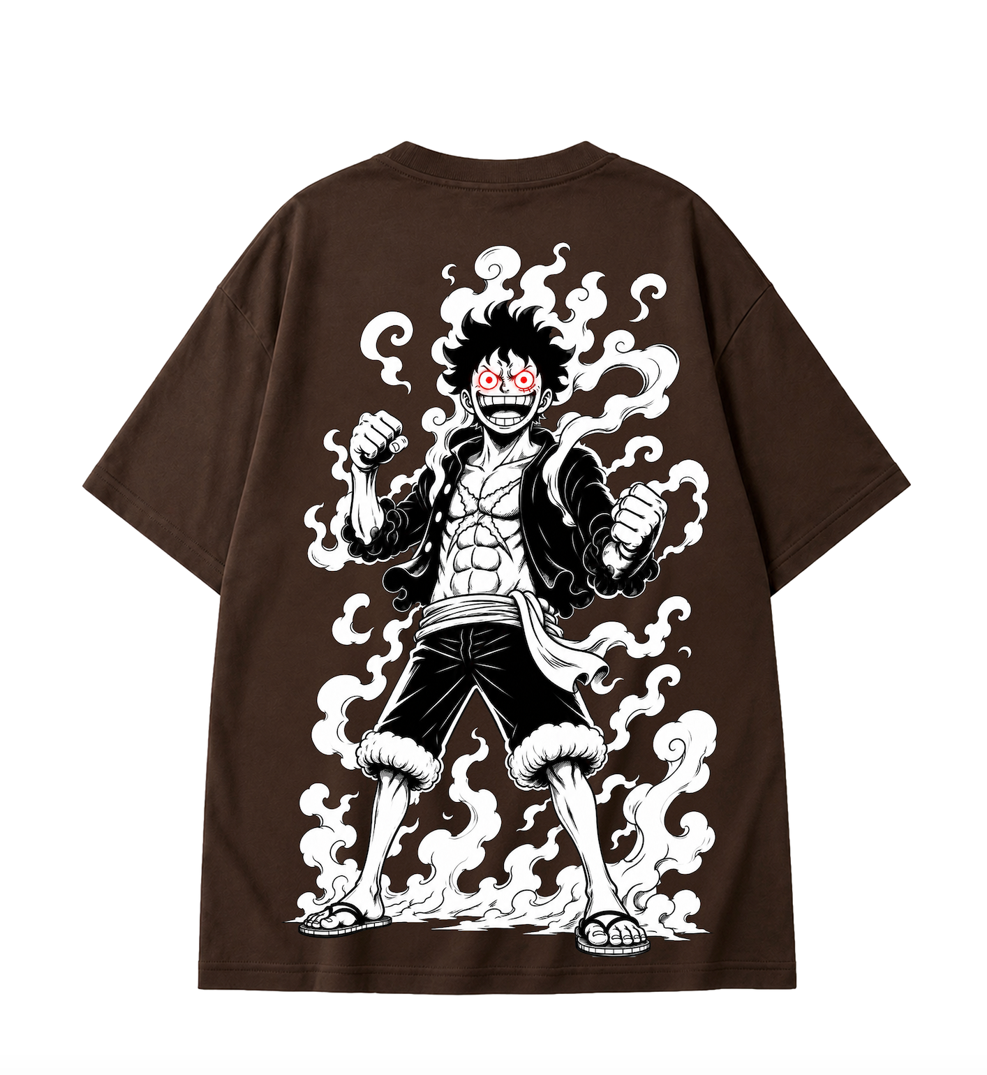Monkey D. Luffy Gear 5 Oversized Anime T-Shirt - Coffee Brown