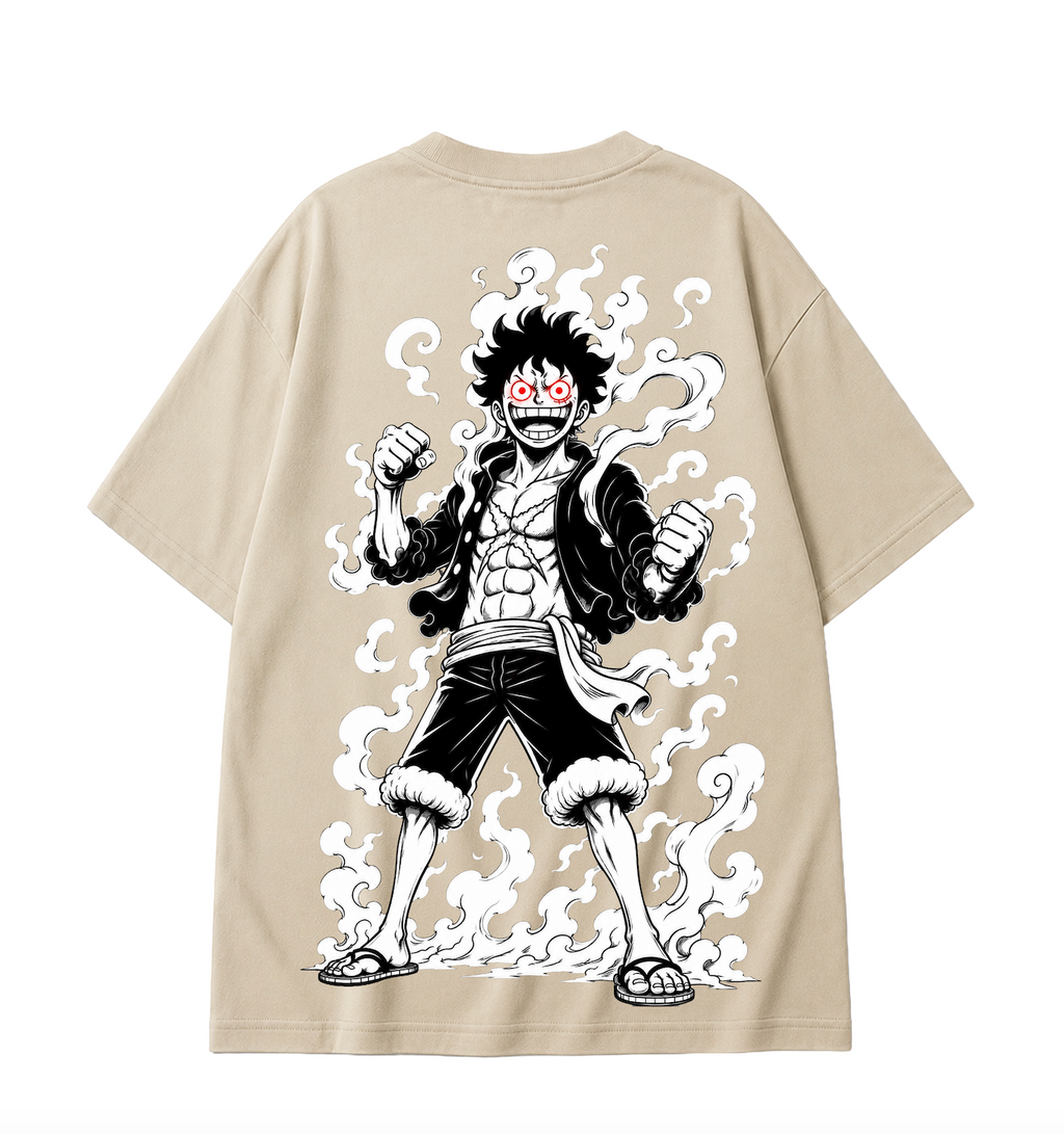 Monkey D. Luffy Gear 5 Oversized Anime T-Shirt- Beige