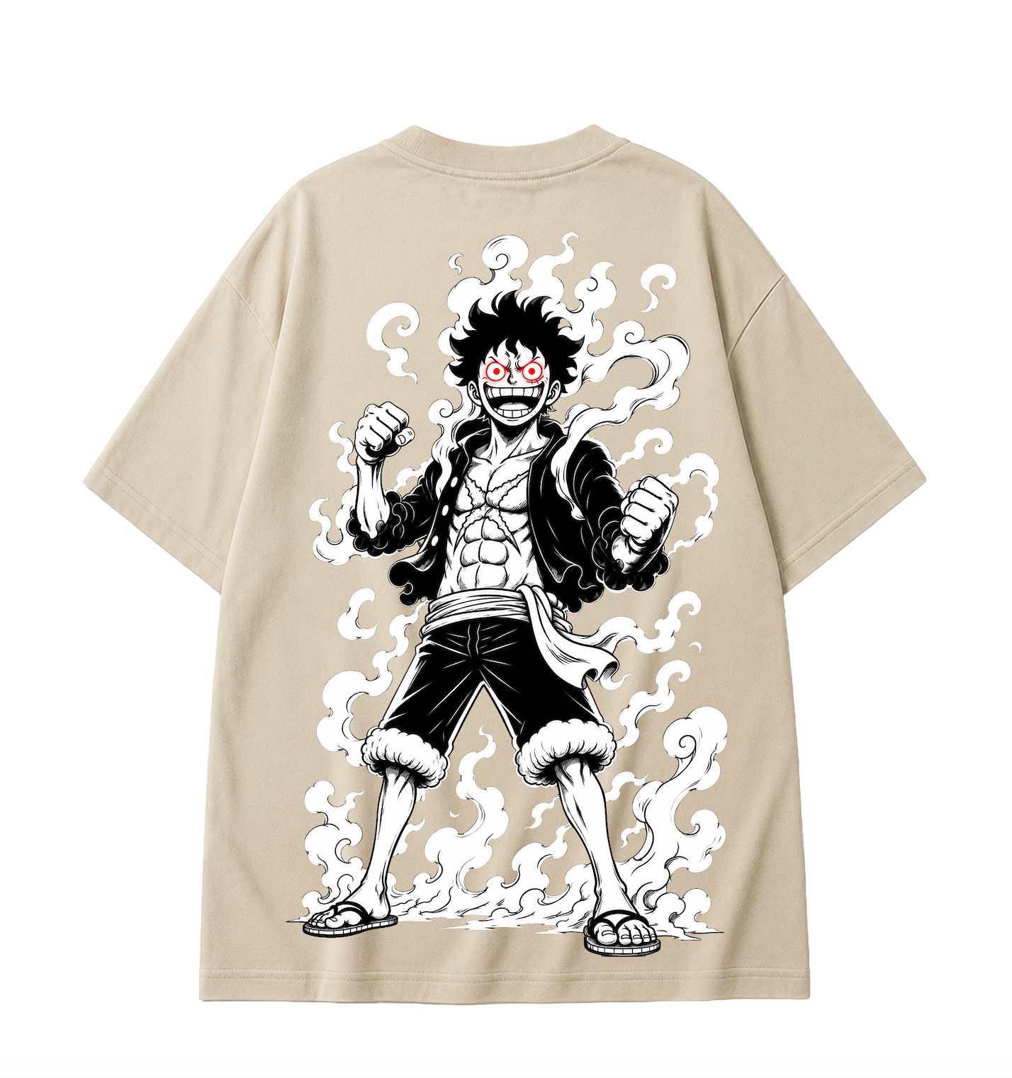 Monkey D. Luffy Gear 5 Oversized Anime T-Shirt- Beige